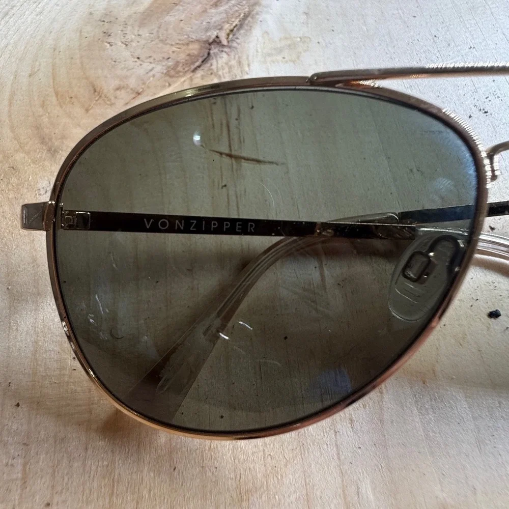 VonZipper Farva Sunglasses Gold Aviator Frame Grey Green Lens VZ Sport
